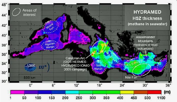 ملف:Hydrate thicknesses in the Mediterranean Sea, Praeg et. al., 2007.jpg