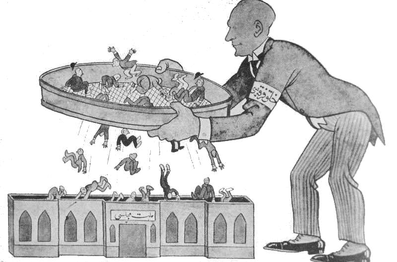 ملف:Mustafa Kemal golden scoop political caricature of single party system.png