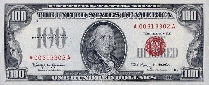 ملف:US $100 United States Note 1966.jpg