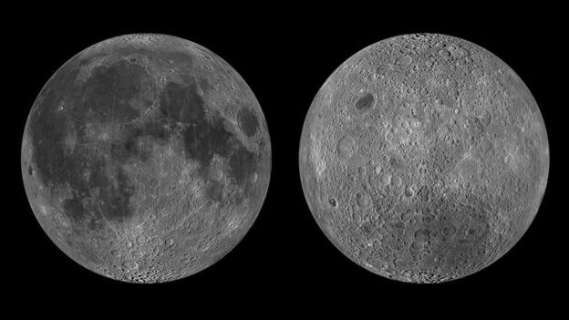 ملف:الجانب القريب من القمر (يسارا) والجانب البعيد (يمينا).jpg