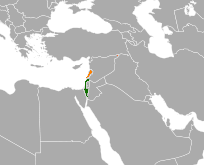 Map indicating locations of Israel and Lebanon