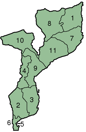 خريطة موضح عليها محافظات موزمبيق