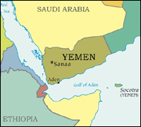 Map indicating locations of Saudi Arabia and Ethiopia