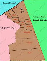 خريطة المناطق المستحدثة المخصصة لفلسطين ومناطق المهجر لسكانها في رفح، كوطن بديل.