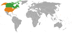 Map indicating locations of Canada and USA