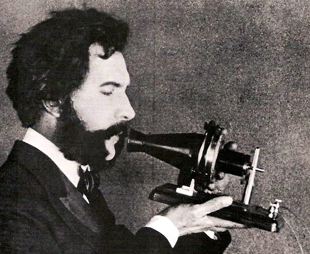 ملف:1876 Bell Speaking into Telephone.jpg
