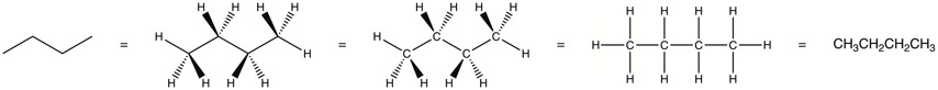 Structural representations of butane