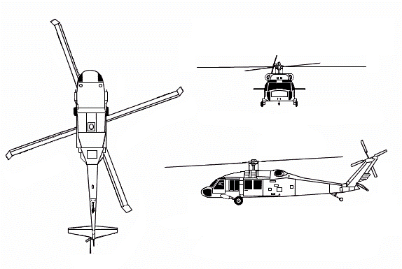 ملف:Sikorsky UH-60A Black Hawk 3-view line drawing.png