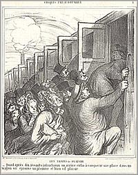 Les Trains de Plaisir (قطارات السعادة). الليثوگراف نـُشـِر في Le Charivari، 1864.