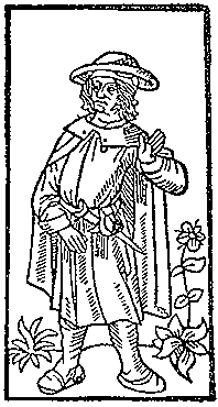 صورة نحت خشبي، استُخدمت لتمثل فرانسوا ڤيون في الطباعة سنة 1489 لكتاب Grand Testament de Maistre François Villon
