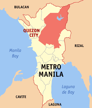 خريطة مترو مانيلا تبين موقع كسون سيتي