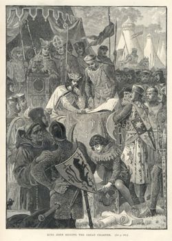 ملف:King John of England signs the Magna Carta - Illustration from Cassell's History of England - Century Edition - published circa 1902.jpg