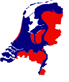 خريطة هولندا، about two thirds is coloured blue