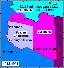 خريطة ليبيا أثناء الحرب العالميةالثانية، موضح عليها فزان.
