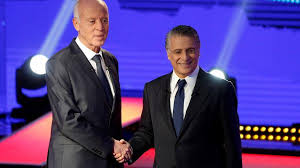 قيس سعيد ونبيل القروي في ختام حملة الانتخابات الرئاسية التونسية 2019.