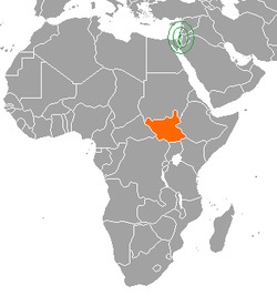 Map indicating locations of Israel and South Sudan