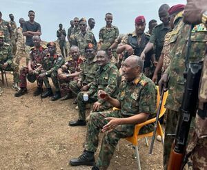 عبد الفتاح البرهان بين قوات من الجيش السوداني في سنار 29 يونيو 2024