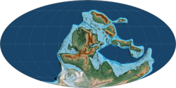Mollweide Paleographic Map of Earth, 330 Ma (Serpukhovian Age).png