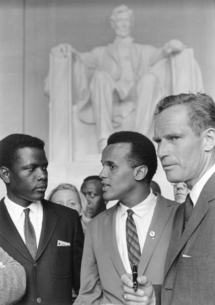 ملف:Poitier Belafonte Heston Civil Rights March 1963.jpg