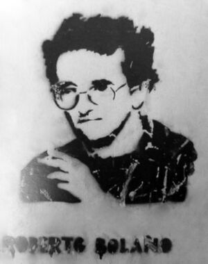 Stencil of Roberto Bolaño in Barcelona