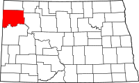 Map of North Dakota highlighting ويليمز