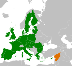 Map indicating locations of European Union and Syria