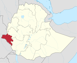 خريطة إثيوپيا موضح عليها موقع إقليم گامبلا.