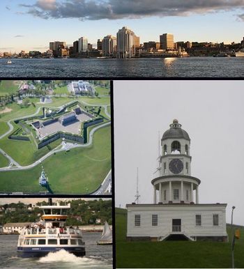 Top - Halifax Skyline, Middle left - Citadel Hill, Bottom left - Metro Transit Ferry, Right - Halifax Town Clock