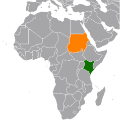 Map indicating locations of Sudan and Kenya