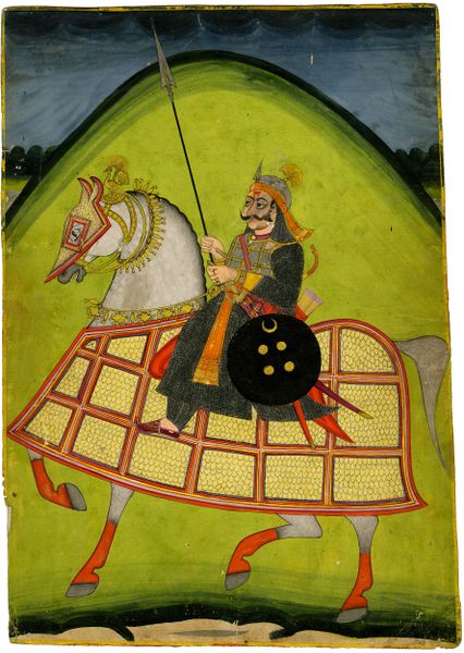 ملف:Rajput warrior on horseback, with caption in Kayathi and Nagari..jpg