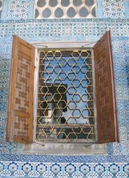 A window of the crown prince's apartment in the Topkapı Palace, Istanbul, Turkey, with 6-point stars; the surrounds have floral arabesque tiling