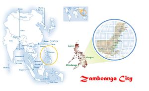 موقع مدينة زمبوانگا في خريطة لشبه جزيرة زمبوانگا بجزيرة مندناو