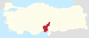 موقع محافظة أضنة في تركيا.