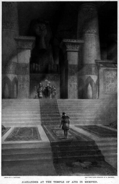 ملف:Alexander visits the Apis bull at the temple in Memphis by Andre Castaigne (1898-1899).jpg