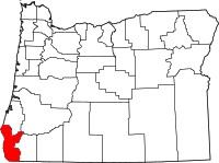 Map of Oregon highlighting كوري