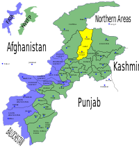 خريطة إقليم الجبهة الشمالية الغربية وفيها مقاطعة سوات مبينة