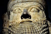 Head of a lamassu from the palace of Esarhaddon, from Nimrud, Iraq, seventh century BC, the British Museum