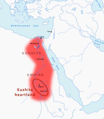 Kushite heartland, and Kushite Empire of the Twenty-fifth Dynasty of Egypt, circa 700 BCE.[2]