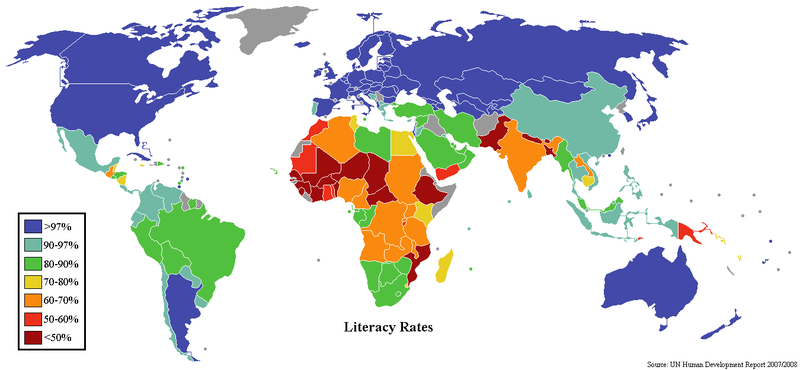 ملف:World literacy map UNHD 2007 2008.png