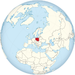 Map showing Poland in an orthographic projection