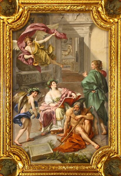ملف:Anton Raphael Mengs, The Triumph of History over Time (Allegory of the Museum Clementinum), ceiling fresco in the Camera dei Papiri, Vatican Library, 1772 - M0tty.jpg