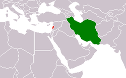 Map indicating locations of إيران and لبنان