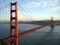 The Golden Gate Bridge in San Francisco Bay is painted international orange to make it visible in the fog
