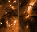 These four images taken by the NASA/ESA Hubble Space Telescope reveal the chaotic birth of stars in the Orion complex, the nearest major star-forming region to Earth.