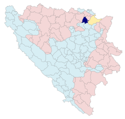 Location of Gradačac within Bosnia and Herzegovina.