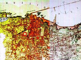 خريطة توسعة مرفأ بيروت من 1876. لم تتحقق بالكامل حتى 1890 حين أزيلت قلعة البحر والفنار (على الجزيرة وليس المنارة)، لإخلاء المكان للرصيف الجديد.