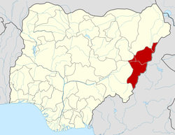 موقع ولاية أدماوة في نيجريا.