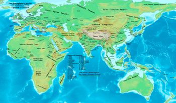 آسيا عام 565م، ويظهر على الخريطة تويوهون والمناطق المجاورة لها.