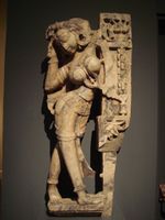 Marble Sculpture of female yakshi in typical curving pose, c. 1450, Rajasthan