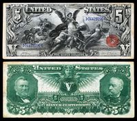 $5 Silver Certificate, Series 1896, Fr.270, depicting allegory entitled "Electricity Presenting Light to the World"